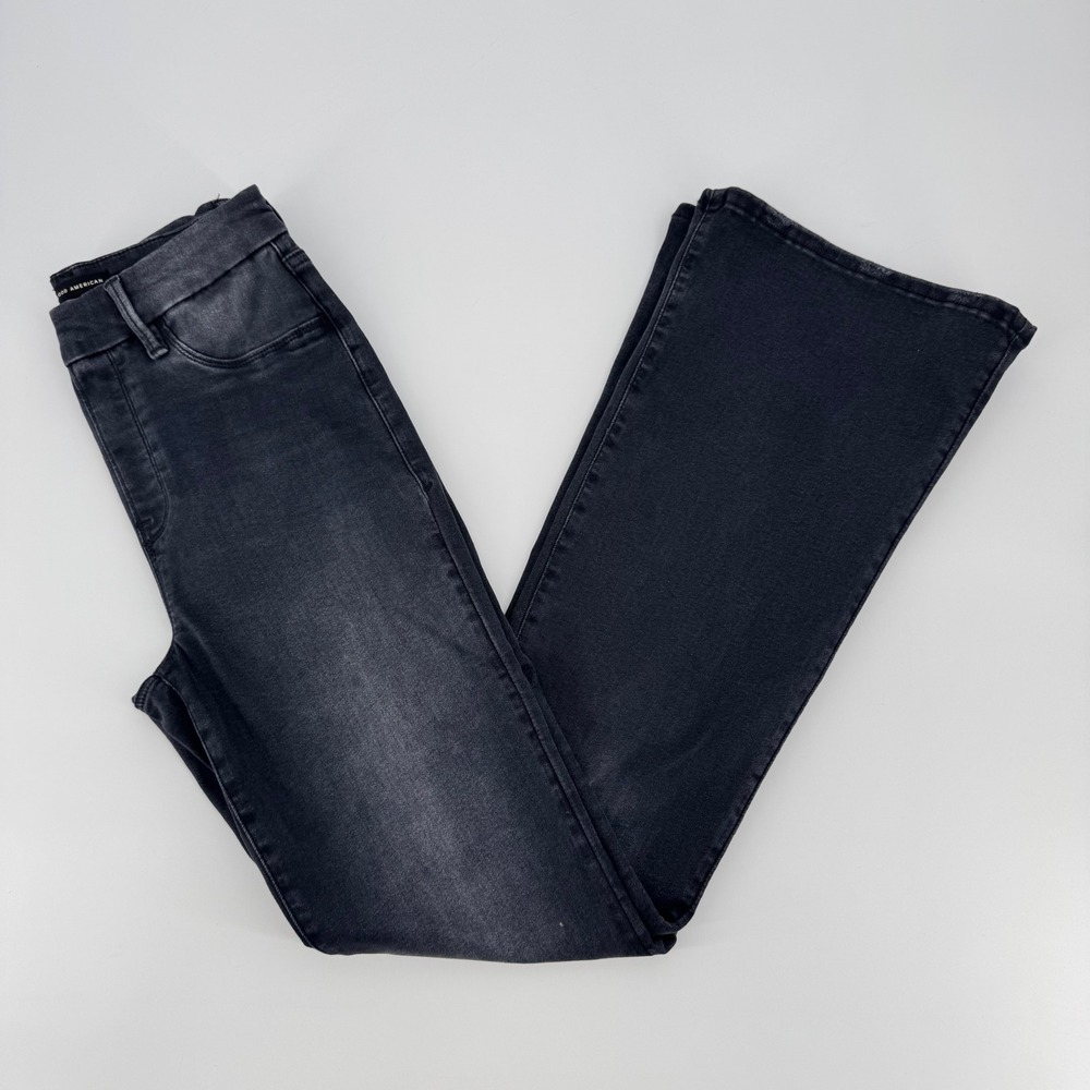 Good American Pull On Flare Jeans Black Faded High Rise GPOFL478BT Size M
